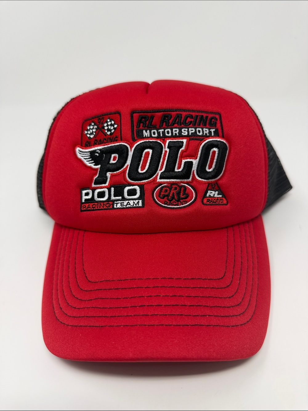 Polo by Ralph Lauren Red and Black Racing Trucker Hat snap back